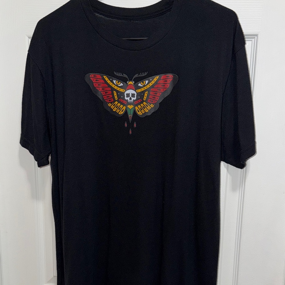 Men's Black T-Shirt with Colorful Deathmoth Design